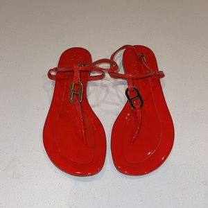 Tory Burch red gold patent leather sandal